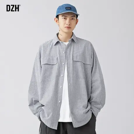 男生日系条纹衬衫男长袖高级感休闲衬衣外套春秋宽松上衣潮牌寸衫商品大图