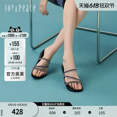 真美诗官方奥莱2024夏季精致颗粒烫钻细带一字拖鞋YYD01BT4图片