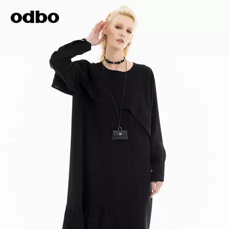 odbo/欧迪比欧小众假两件个性长裙2024秋冬新款连衣裙罩衫慵懒风图片