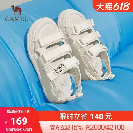 骆驼女鞋2024夏季新款厚底休闲运动凉鞋女平底魔术贴时尚沙滩鞋商品大图