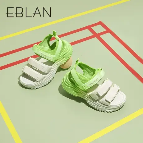 伊伴春夏新款女鞋凉拖鞋渐变沙滩凉鞋厚底休闲百搭运动风魔术贴鞋商品大图