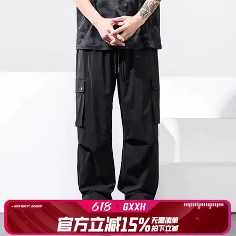 GxxH大码男装潮牌直筒运动裤胖子宽松薄款冰丝休闲长裤夏季工装裤商品大图