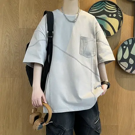 纯棉短袖t恤男夏季小众设计感半袖男宽松上衣青少年痞帅休闲体恤T商品大图