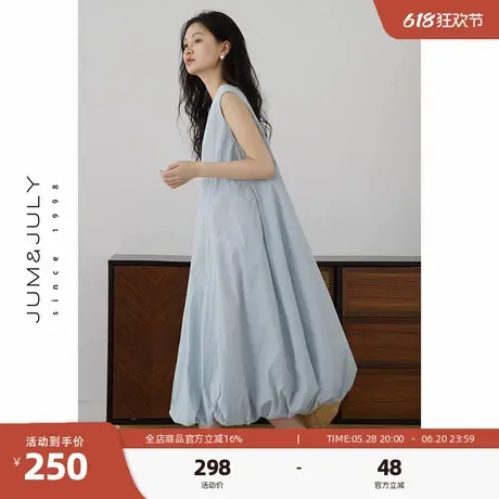 嘉茱莉无袖背心连衣裙女2025夏季新款设计感系带V领花苞裙长裙图片