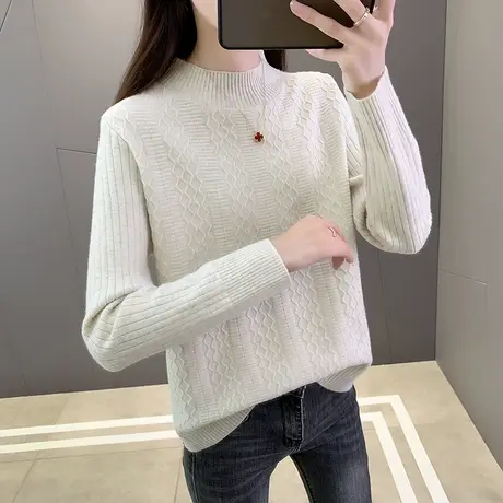 半高领女士毛衣纯色经典简约套头针织衫宽松百搭打底衫女上衣内搭图片