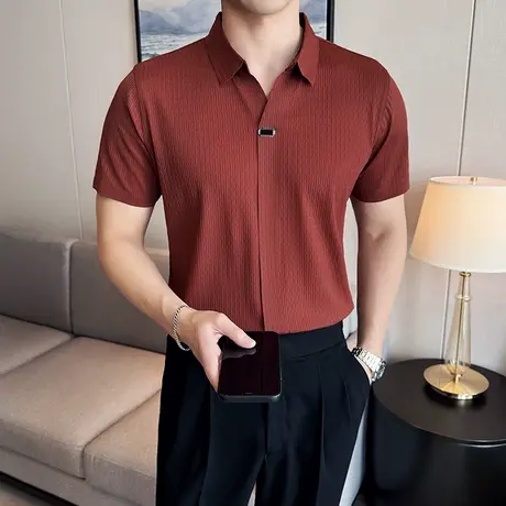 轻奢无痕V领polo衫男短袖夏季冰丝凉爽T恤型男商务通勤休闲上衣潮图片