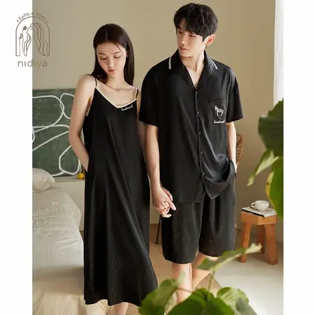 【凉感冰丝】情侣睡衣女夏季薄款性感吊带裙男士开衫款家居服套装商品大图