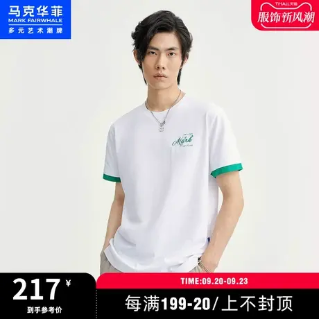 商场同款马克华菲撞色拼接字母图案短袖T恤男2023春新款时尚舒适图片