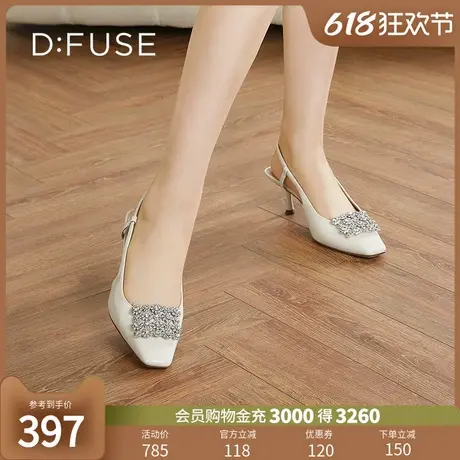 DFuse高跟凉鞋春夏季漆皮方头水钻时装凉鞋单鞋女DF31114008图片