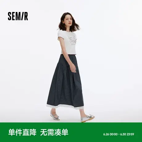 [商场同款]森马半身裙女拼接蕾丝长裙甜美2025新款秋季文艺格子裙商品大图