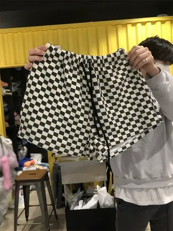 运动短裤女夏季薄款外穿高腰宽松显瘦阔腿休闲夏天冰丝格子三分裤商品大图