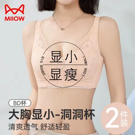 猫人大胸显小内衣女2024夏季清爽透气薄杯文胸聚拢防下垂蕾丝胸罩商品大图