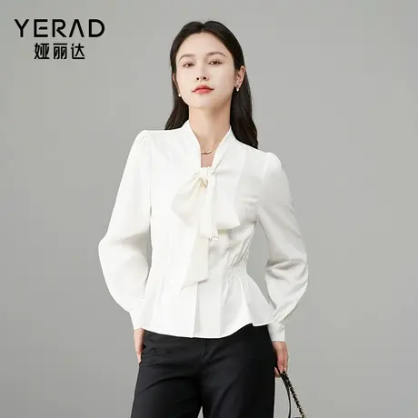 娅丽达法式优雅蝴蝶结飘带收腰衬衫女2025秋季新款长袖衬衣女商品大图