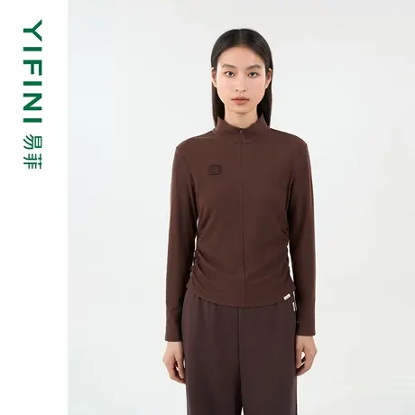 [专柜同款]Yifini/易菲修身立领长袖显瘦时尚外套针织衫女25秋新商品大图