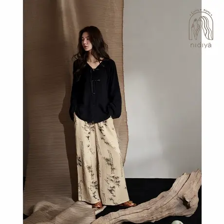 妮狄娅睡衣女秋季纯棉纱布长袖开衫古典气质可外穿时尚家居服套装商品大图