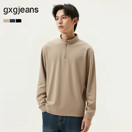 gxg.jeans男装 多色基础打底宽松半开襟长袖T恤男士 25年秋新品图片