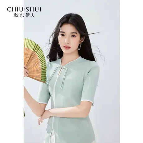 秋水伊人新中式针织衫女装初秋穿搭新款流行坑条纹设计感国风上衣图片