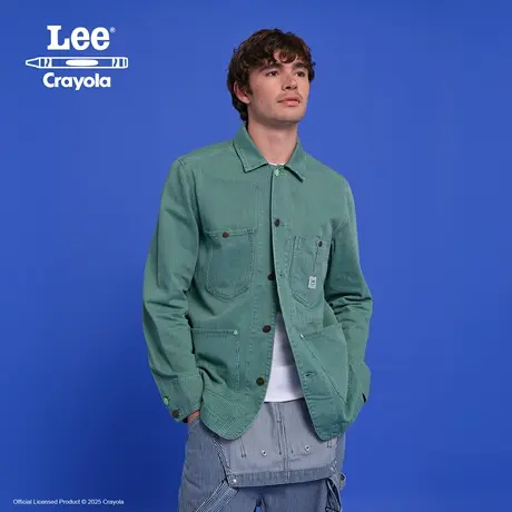 Lee× Crayola联名商场款25冬新舒适版翻领竖条纹绿色男夹克外套图片