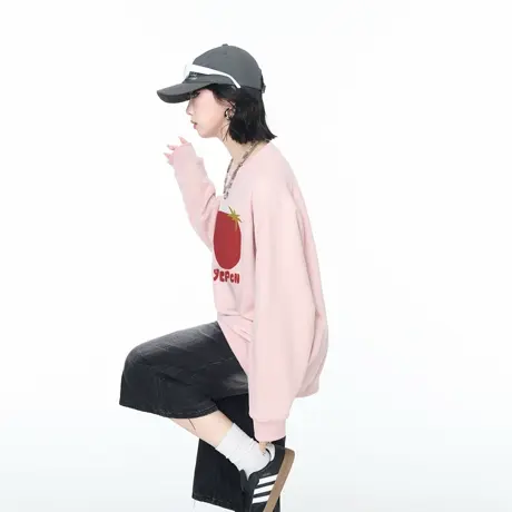 YEP粉色圆领字母印花卫衣女春秋美式甜酷风宽松外套休闲套头上衣商品大图