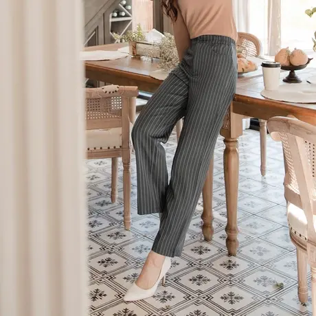 桔熊春秋韩版通勤西装裤子修身垂坠感条纹高腰长裤大码BA6479商品大图