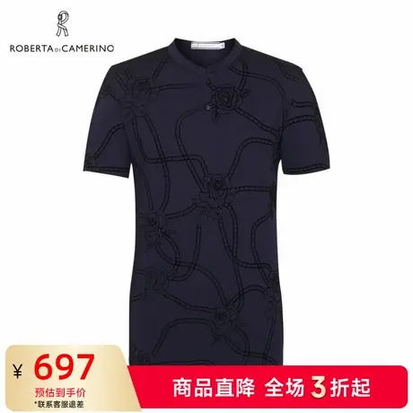 [时尚印花]ROBERTA诺贝达男装男士短袖T恤夏季新款休闲纽扣T恤男商品大图