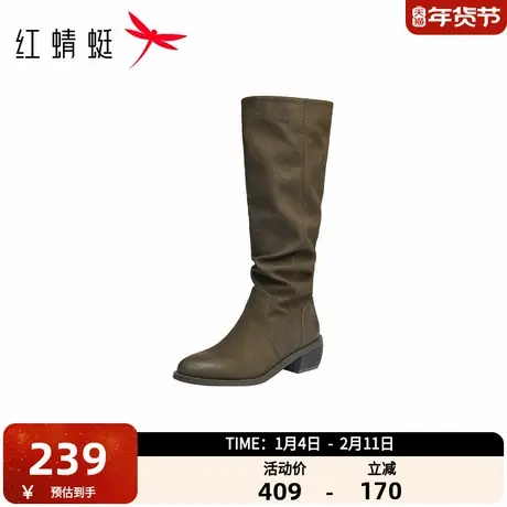 红蜻蜓堆堆靴2025秋季新款女鞋复古套筒瘦瘦靴通勤尖头弹力靴子女图片