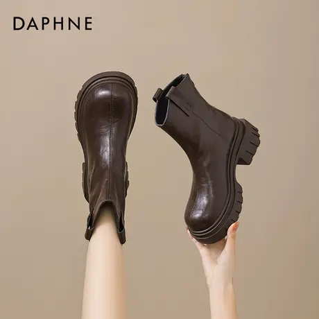 达芙妮美拉德棕色靴子女款2025超火小短靴巨好看的早秋瘦瘦靴子冬图片