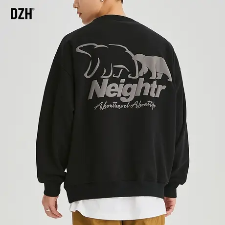 男生黑色卫衣男秋季圆领潮牌美式重磅男生外套长袖上衣2023年新款商品大图