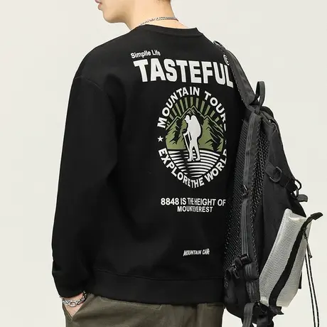 2023年新款男款痞帅印花圆领卫衣秋冬季高端重磅无帽长袖上衣男装商品大图