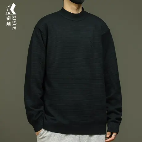 希越纳米绒针织毛衣男士秋冬季宽松大码纯色内搭黑色半高领打底衫图片