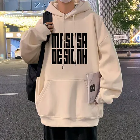 纯棉发泡连帽卫衣男秋冬季2023新款美式复古高街帽衫宽松潮牌外套商品大图