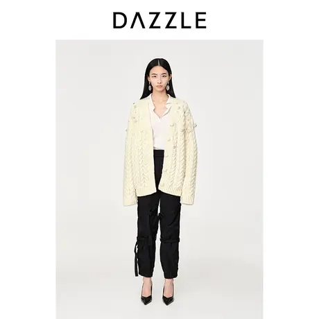 【七七酱专享】DAZZLE地素奥莱2023春季新款白色纯羊毛立体钉珠复图片