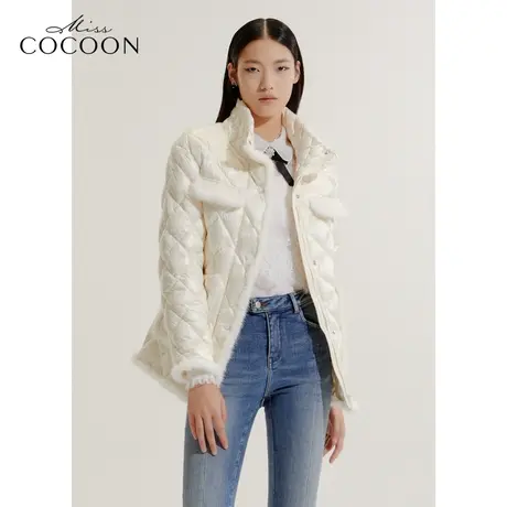 COCOON商场同款2023秋冬新款法式蕾丝拼接毛针织衫女商品大图