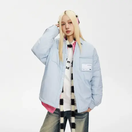 慵懒风复古贴标棉服女冬季夹棉外套2023新款潮牌宽松oversize棉衣商品大图