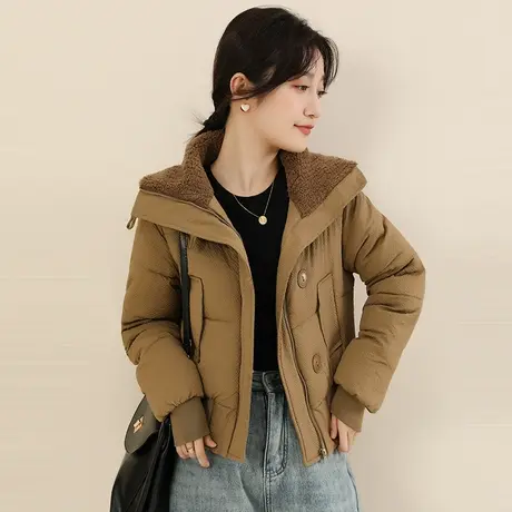 新品8.5折】时尚毛领加厚棉服外套女宽松保暖棉衣面包服商品大图