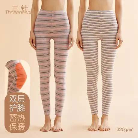 三针纯棉秋裤女打底带护膝彩条中老年保暖裤冬季加厚高腰内穿棉裤商品大图