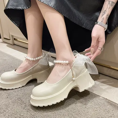 配裙子玛丽珍小皮鞋女英伦风复古法式温柔仙女风百搭jk鞋高跟单鞋商品大图