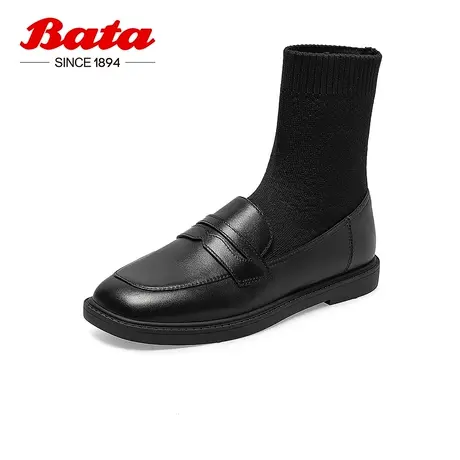 Bata网红弹力瘦瘦靴女春秋季商场新款百搭平底中短筒靴ALG40CZ1图片