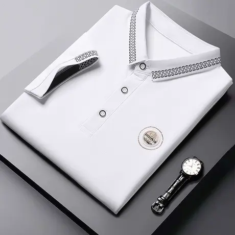 短袖T恤男士烫钻翻领半袖polo衫男夏季冰丝宽松百搭打底衫体恤T商品大图