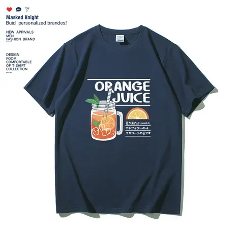 日系卡通柠檬饮料短袖t恤男港风夏季学生纯棉宽松圆领半袖情侣装商品大图