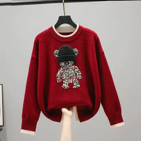 2023春秋新款韩版宽松半高领长袖套头假两件针织衫打底衫内搭毛衣商品大图