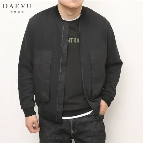 秋季新款拼接大号潮胖子加肥加大码男士短款针织棒球领夹克外套商品大图