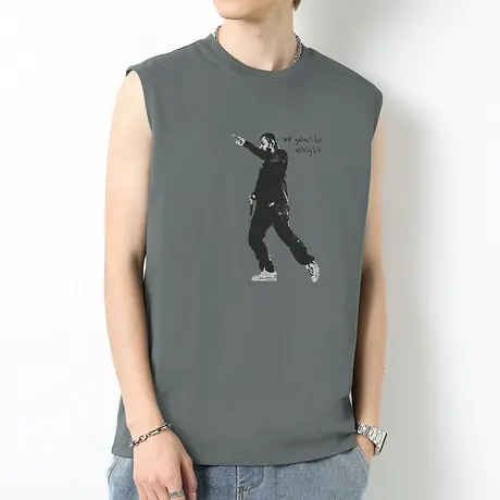 230g重磅纯棉背心男夏季无袖t恤健身跨栏液氨长绒棉运动篮球坎肩商品大图