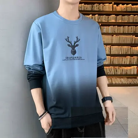长袖t恤男士上衣服春秋季宽松潮流2025新款休闲渐变印花圆领卫衣商品大图