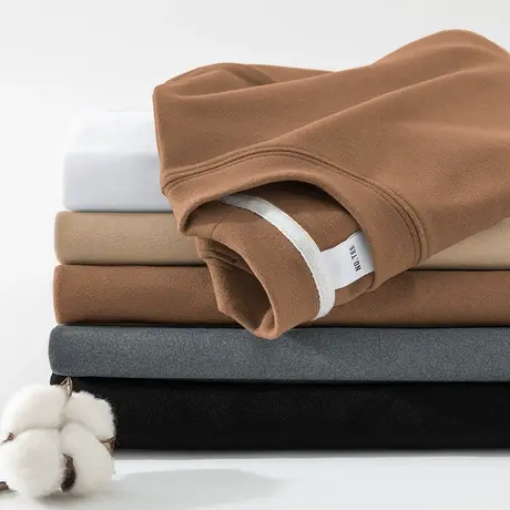 300g重磅双面德绒打底衫长袖t恤男秋冬季保暖纯色上衣服圆领体恤图片