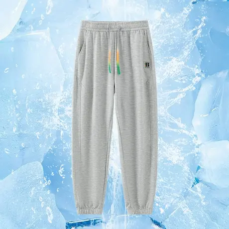 休闲长裤子男夏季薄款冰丝弹力抽绳小脚束脚九分裤凉感速干裤卫裤图片