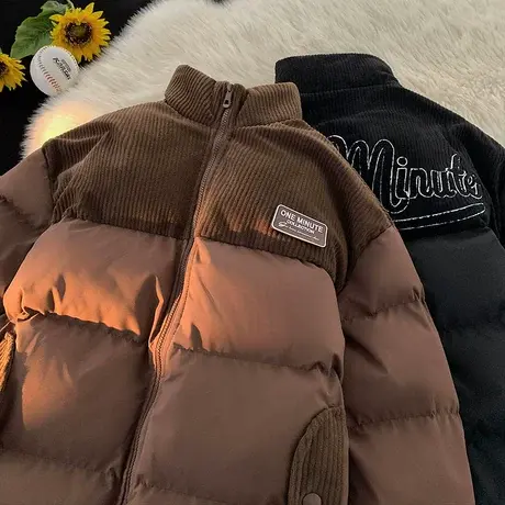 潮流宽松保暖棉服男冬季新款休闲棉衣立领开衫棉袄子贴标厚款外套图片