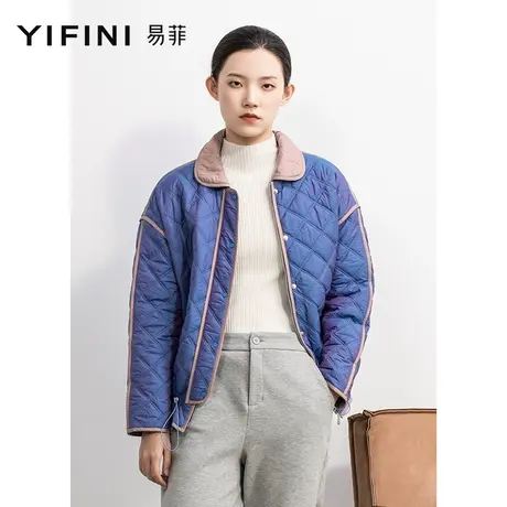 Yifini/易菲翻领宽松棉服女秋冬新款保暖百搭时尚棉衣简约商品大图