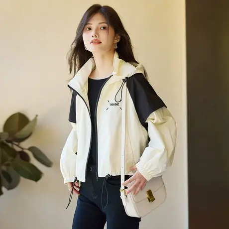 时尚气质长袖外套2023年秋季新款女士简约立领宽松显瘦通勤上衣商品大图