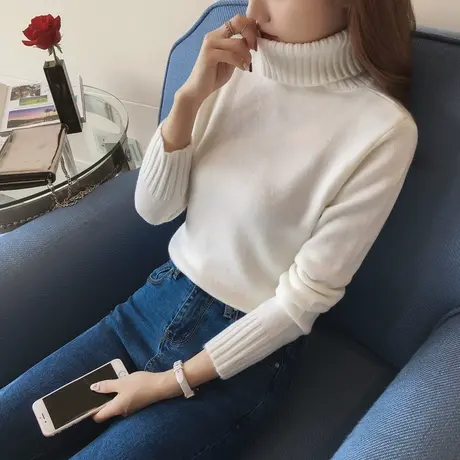高领毛衣女2023秋冬新款修身套头短款长袖针织打底衫学生加厚冬季图片